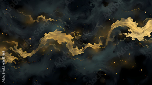 Black and gold abstract deep-sea waves, base for nautical abstract visuals