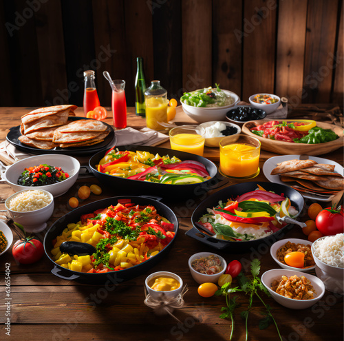 delicous looking various german disheh beautifully arranged on a wooden table © Kholoud
