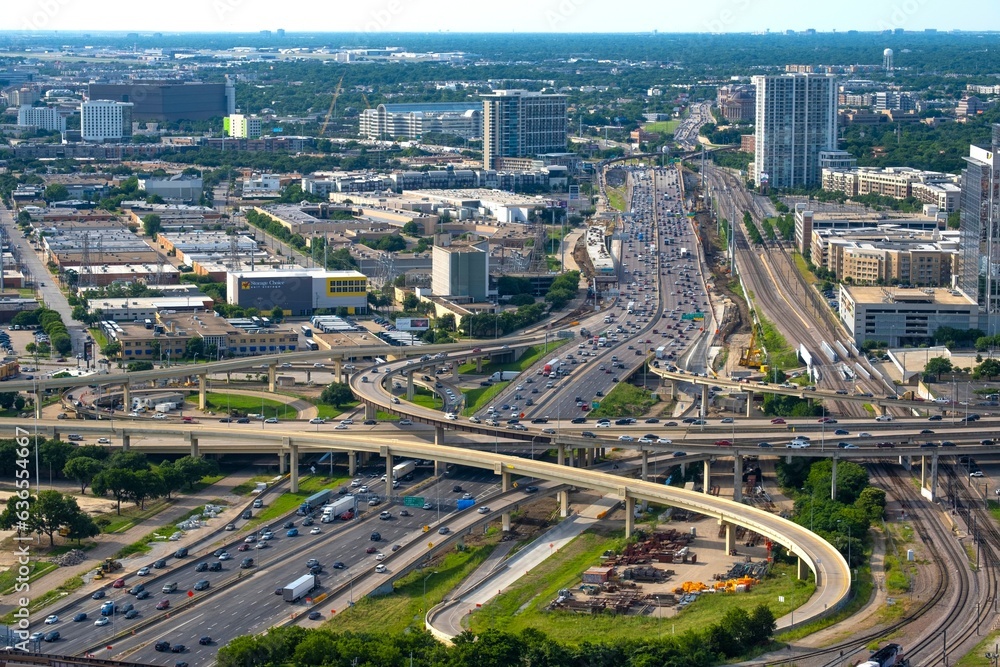 Urban Motion: Aerial 4K Image of Dallas Texas Traffic Flow on Busy Roads