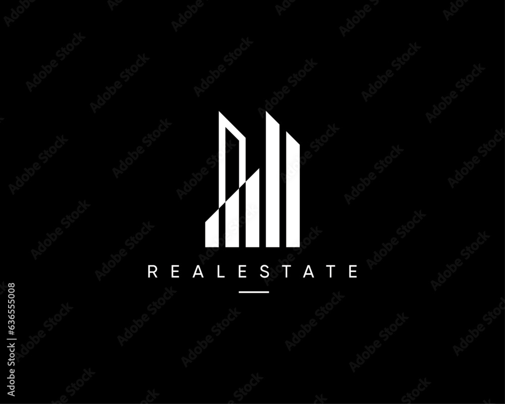 Real. estate logo. City building, architecture, construction, apartment, property, cityscape, skyscraper, planning and structure vector design symbol.