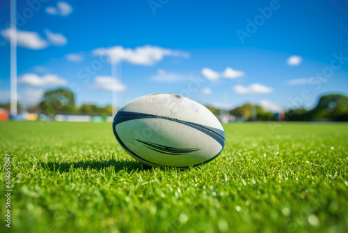 Rugby ball seen laying on field