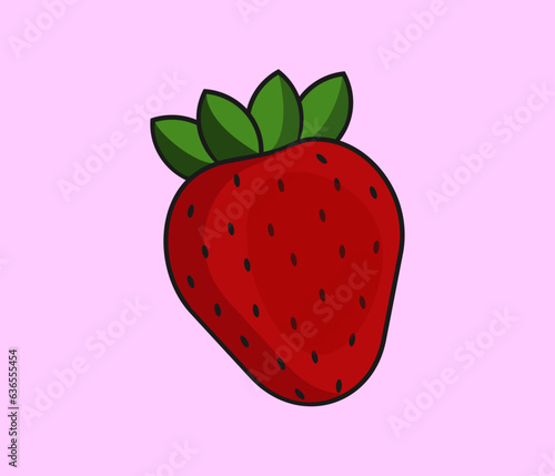 Garden strawberry fruit. Strawberries flat color vector icon on pink background for food apps and websites