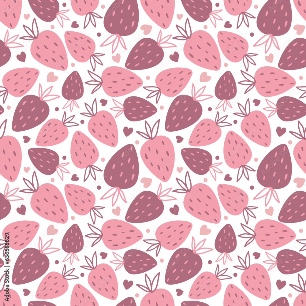 Pink strawberry. Flat cartoon background. Seamless pattern Pink strawberry. Flat cartoon background. Seamless pattern