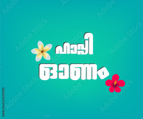 Onam greeting in malayalam calligraphy, Happy onam text
