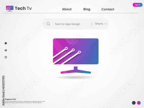 Tech tv logo design.Technology tv. Tv showroom. channel. Business. Modern. Premium template. Monitor vector. Computer. Company. Technology logo