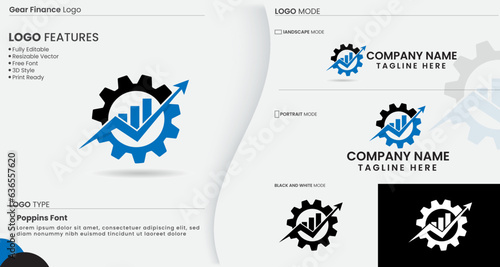 Gear finance logo design. Financial logo design. Banking. Creative. Gear vector. Finance gear. Marketing. Premium logo template. Business. Brand