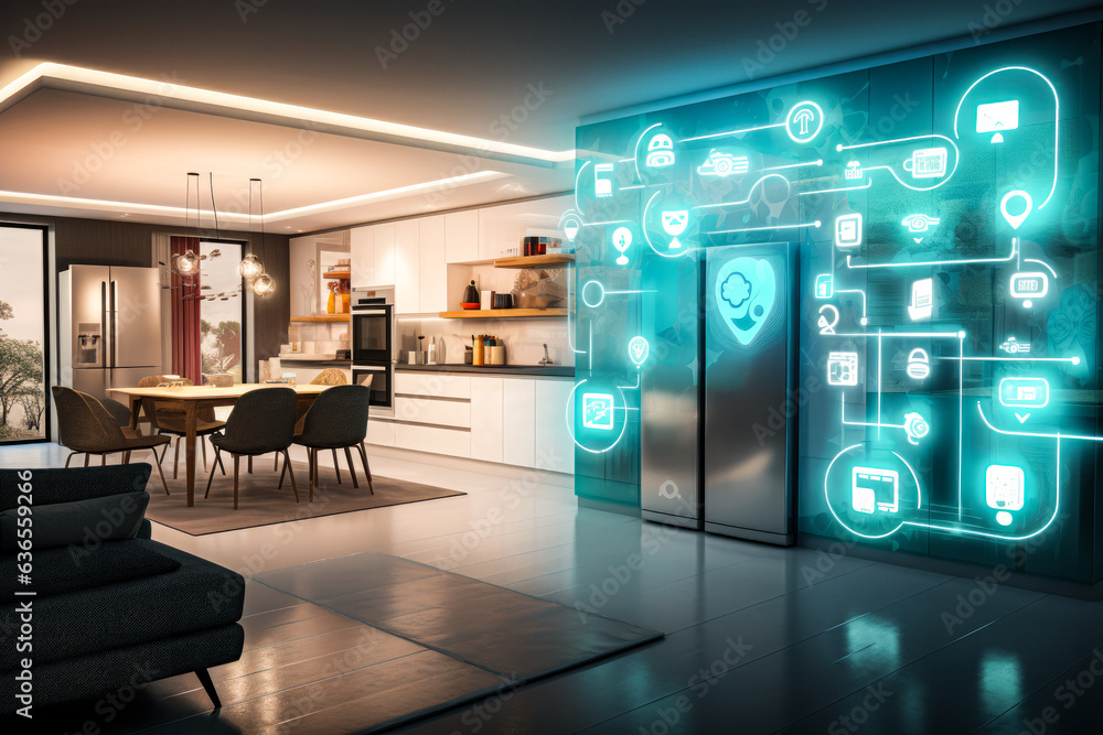 an image of a smart home, featuring various connected devices and appliances AI an image of a smart home, featuring various connected devices and appliances AI