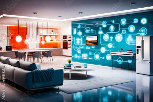 an image of a smart home, featuring various connected devices and appliances AI © Ivan Tan