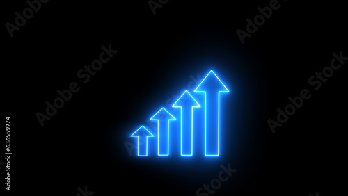 Colorful chart and arrow on a black background growing up. economic and business concepts