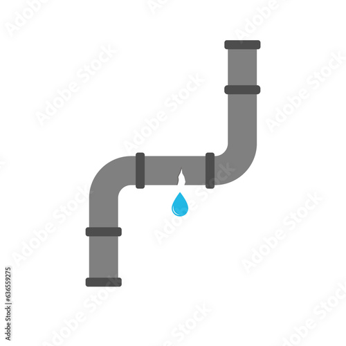 Obraz na płótnie Broken metal pipe bend with leaking water, flat style vector illustration. Part of the pipeline w salonie
