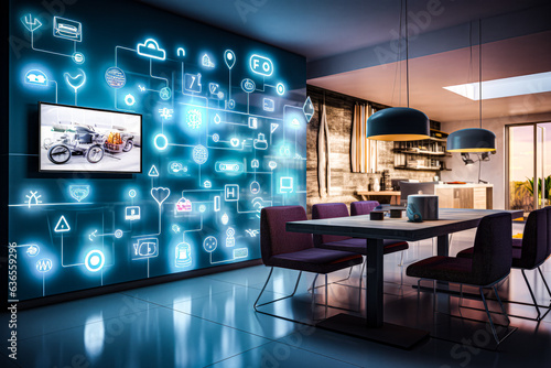 an image of a smart home, featuring various connected devices and appliances AI