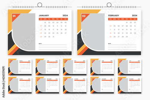 Modern professional 2024 desk calendar design, 2024 abstract desk calendar design template