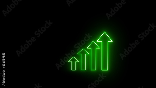 Neon growing graph. business graph. Arrow graph going up. Futuristic raise arrow chart digital transformation abstract technology background.