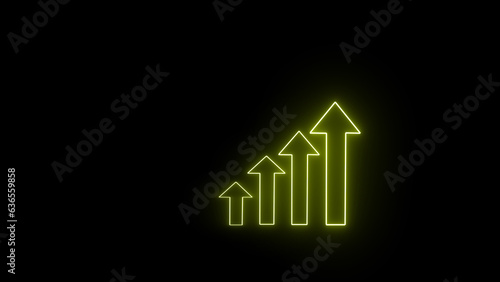 Continuous one line graph growth neon concept. growth chart icon in neon style.