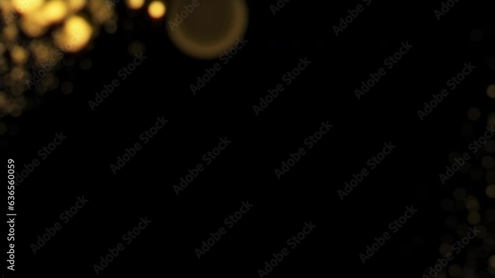 Abstract loop gold bokeh festive motion 3D animation on black background for screen project overlay Abstract loop gold bokeh festive motion 3D animation on black background for screen project overlay
