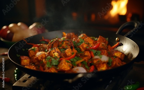 Masala Chicken Indian dish. AI