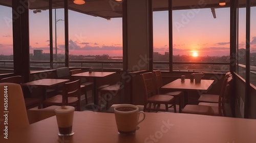 Lofi Coffee shop Scene with sunset © Sarunpat
