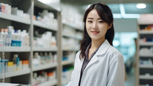 Pretty Asian woman examining drugs in a pharmaceutical company's laboratory © DY
