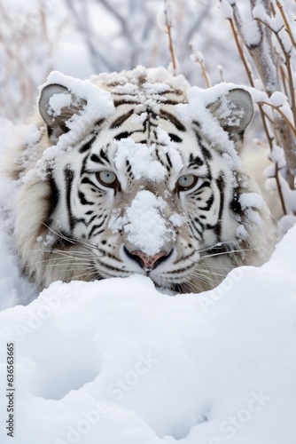 Snow Tiger stalk out of snow