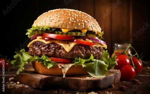Cheeseburger with Beef Onion  and Lettuce. AI