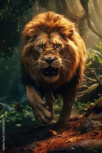 Lion running in the jungle