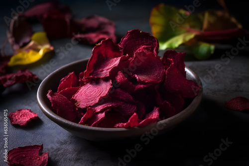 beet chips, crispy snack made from thinly sliced beets