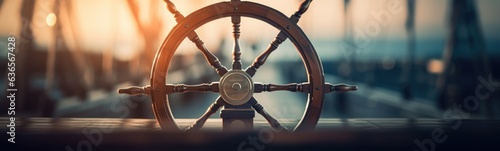 Steering wheel on ship banner
