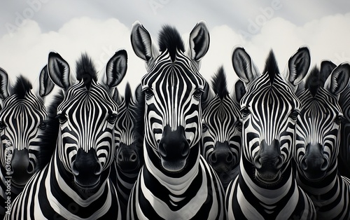 Group of Zebras in a Forest. AI
