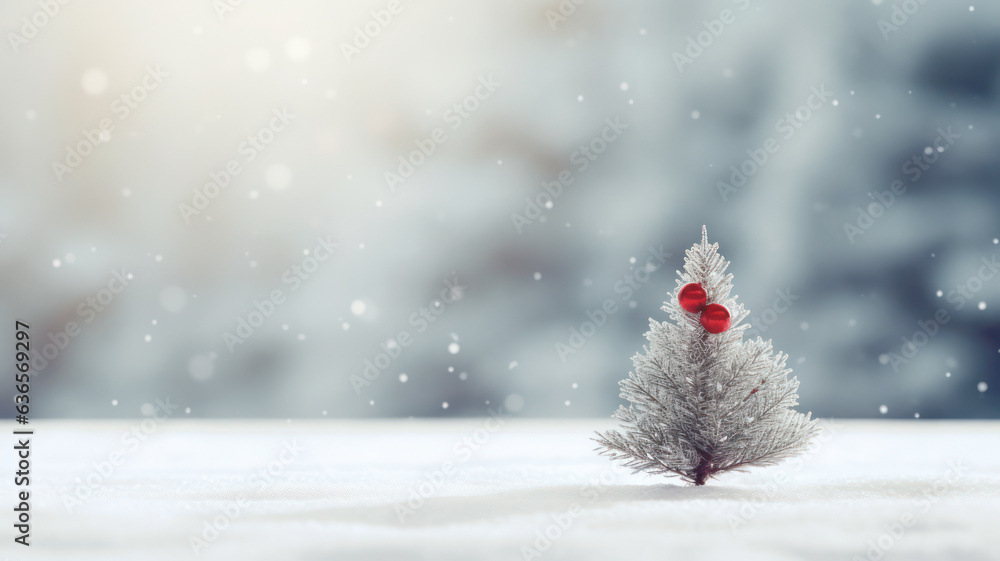 Fototapeta premium Christmas Winter Scene with Dreamy Bokeh and Snow