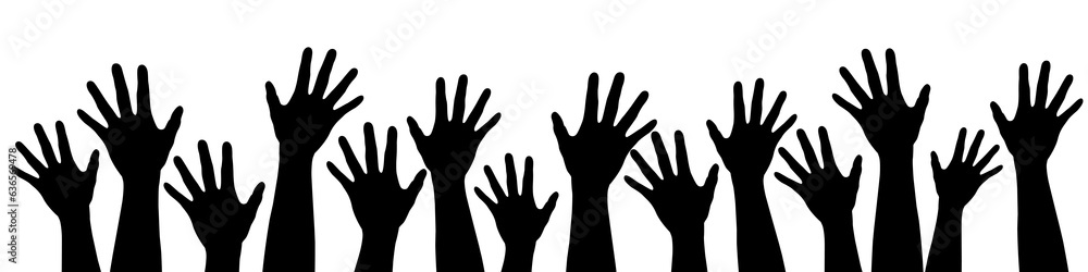 Fototapeta premium Crowd of stretched hands. Vector illustration