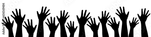 Crowd of stretched hands. Vector illustration