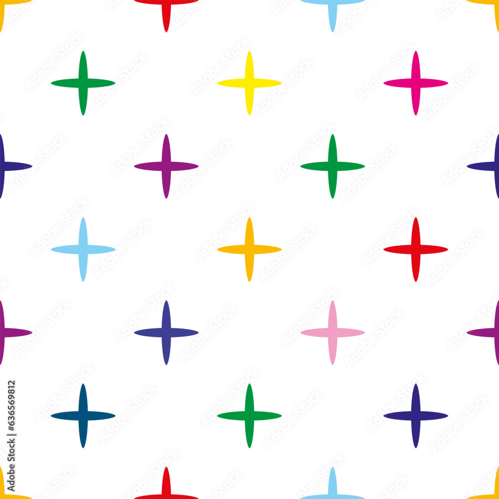 Seamless pattern with colorful elegant crosses. Background with repeating ornament in the form of colored pluses for wallpaper, design, wrappers, textiles