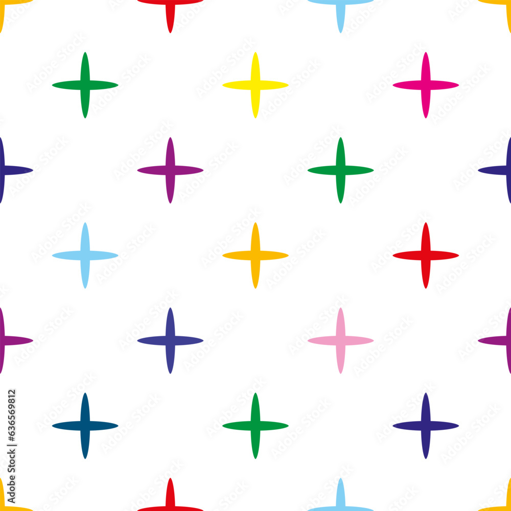 Seamless pattern with colorful elegant crosses. Background with repeating ornament in the form of colored pluses for wallpaper, design, wrappers, textiles Seamless pattern with colorful elegant crosses. Background with repeating ornament in the form of colored pluses for wallpaper, design, wrappers, textiles