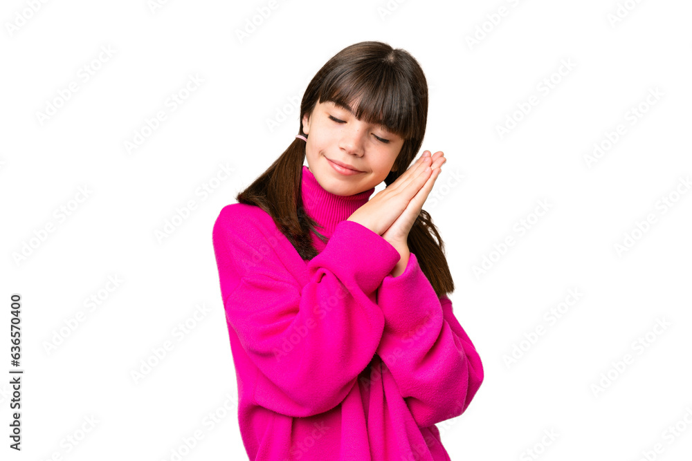 Little caucasian girl over isolated background making sleep gesture in dorable expression Little caucasian girl over isolated background making sleep gesture in dorable expression