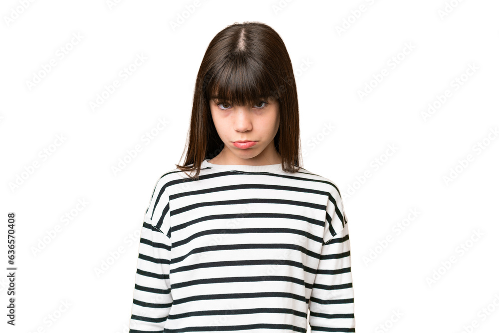 Little caucasian girl over isolated background with sad expression Little caucasian girl over isolated background with sad expression