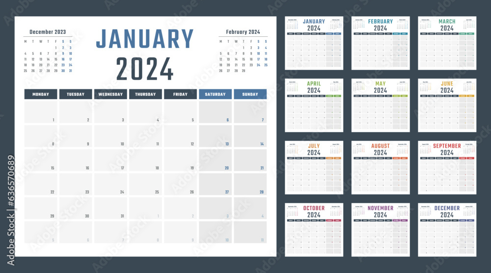 calendar for 2024 starts monday, vector calendar design 2024 year calendar for 2024 starts monday, vector calendar design 2024 year