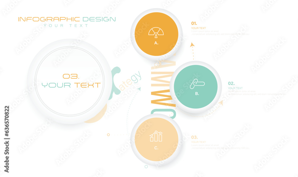 Vetor de Infographic 3 Steps Modern Mind map diagram with Icons, vector ...