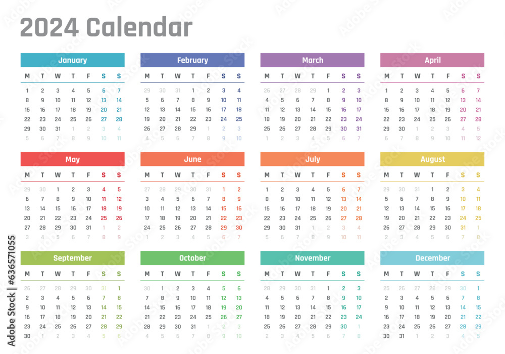 calendar for 2024 starts monday, vector calendar design 2024 year calendar for 2024 starts monday, vector calendar design 2024 year
