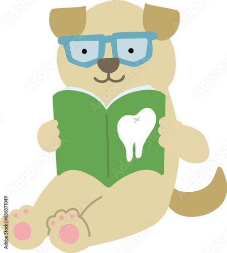 歯についての本を読む犬
