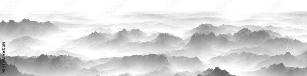 mountains in the fog