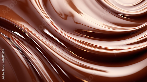 Creamy liquid chocolate with soft waves close up macro texture background. Melted milk chocolate caramel backdrop photo