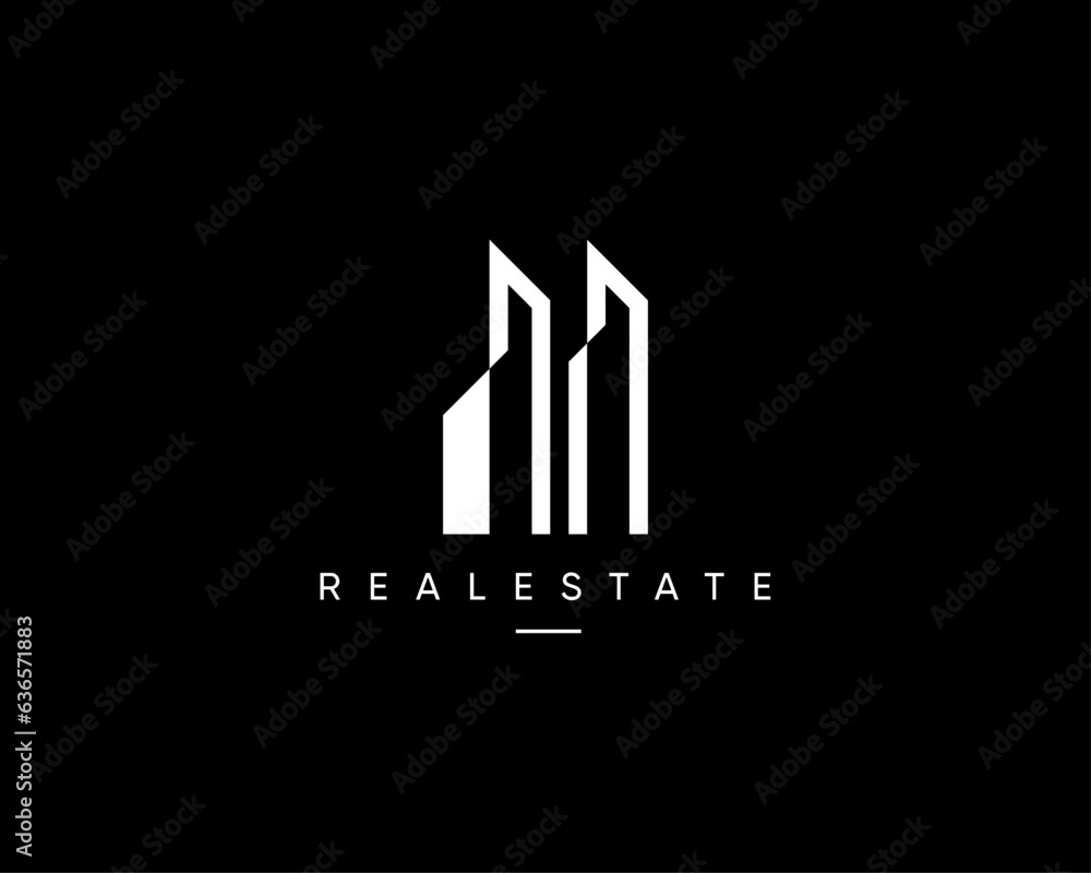 Modern building, apartment, residence, cityscape, skyscraper, real estate and property logo design composition. Abstract city view vector design symbol.