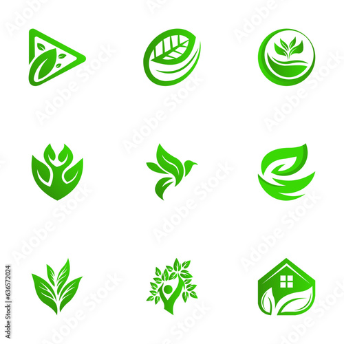 Natural logo element design, leaf, green, environment vector illustration set