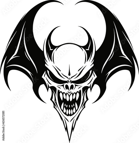 A devil head with wings in a vintage style