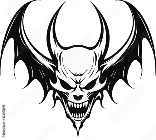 A devil head with wings in a vintage style