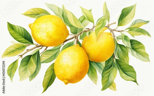 Watercolor Boho Pastel Lemons Painting, Generative Ai © Flowstudio
