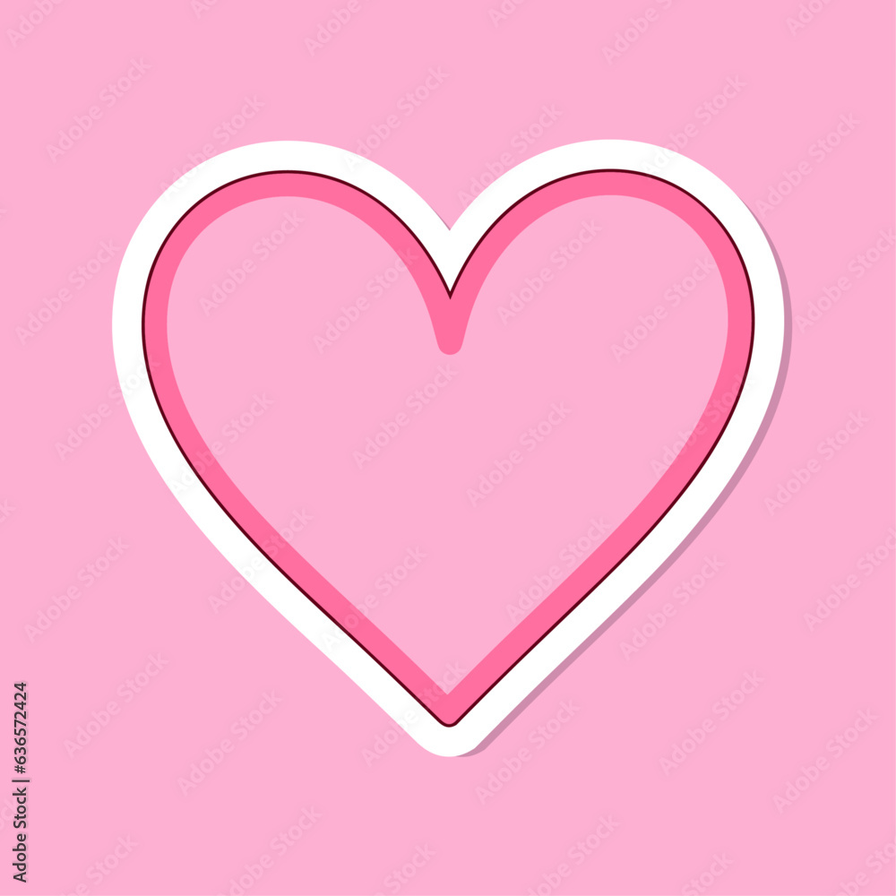 Vector isolated sticker pink valentine heart glamour barbie style illustration