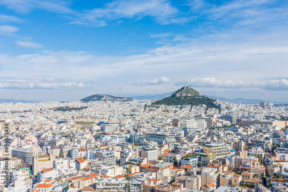 Panoramic view of Athens and mount Lycabettus from Acropolis