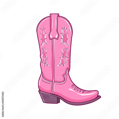 Female pink cowboy boots isolated illustration Cowboy girl wears boots. Wild west theme. Vector Western cowboy illustration for party poster, banner or invitation. Girl power, glamour style cowgirl