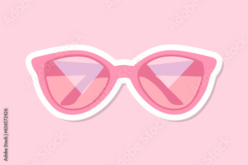 Sunglasses sticker pink sun glasses isolated white background. Fashion pink vintage graphic style. Female modern optical beach accessory. Eye summer protection. Glamour barbie style